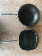 Set 2 pannen Masterchef wokpan en grillpan, Ophalen, Zo goed als nieuw