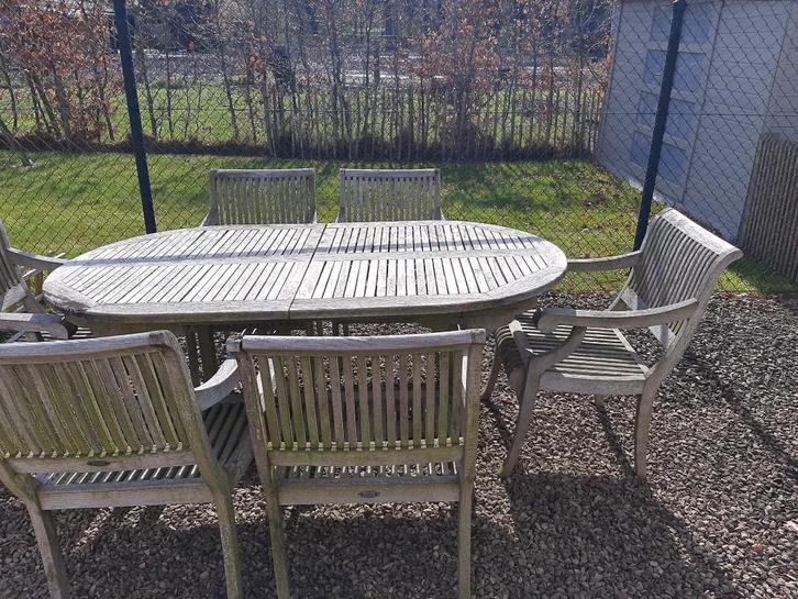 Houten tuinset. Gratis, Tuin en Terras, Tuinsets en Loungesets, Gebruikt, Tuinset, Hout, 6 zitplaatsen, Eettafel, Stoel, Ophalen