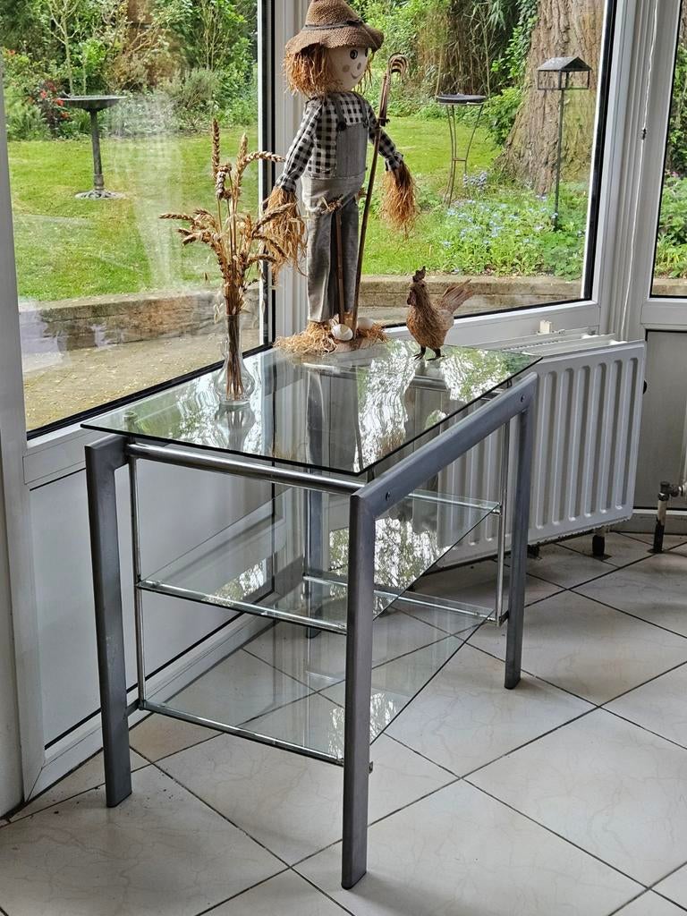 Étagère en verre et métal gris, Enlèvement, Comme neuf, Métal