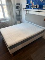 Lit IKEA matelas deux places 160 x 200 sommier pieds chêne, Enlèvement, Comme neuf, Beige, 200 cm