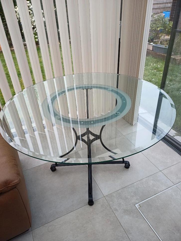 Table de jardin en verre trempé, Jardin & Terrasse, Tables de jardin, Utilisé, Rond, Métal, Enlèvement