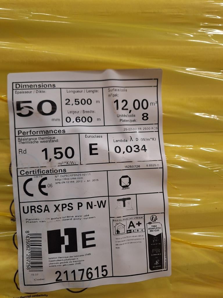Ursa 12m2 XPS t&g 2,5mx0,6mx0.05m, Doe-het-zelf en Bouw, Isolatie en Afdichting, Ophalen
