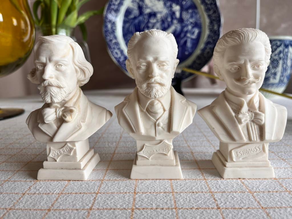 Vintage set van 3 componisten (Italië, 1981), Ophalen of Verzenden, Gebruikt, Pop, Beeldje of Miniatuur, Gesigneerd