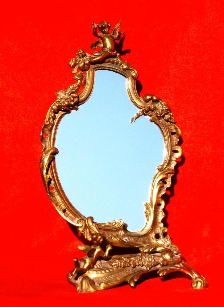 Art Deco nachttafelspiegel met engeltjes., Antiek en Kunst, Antiek | Spiegels, Ophalen