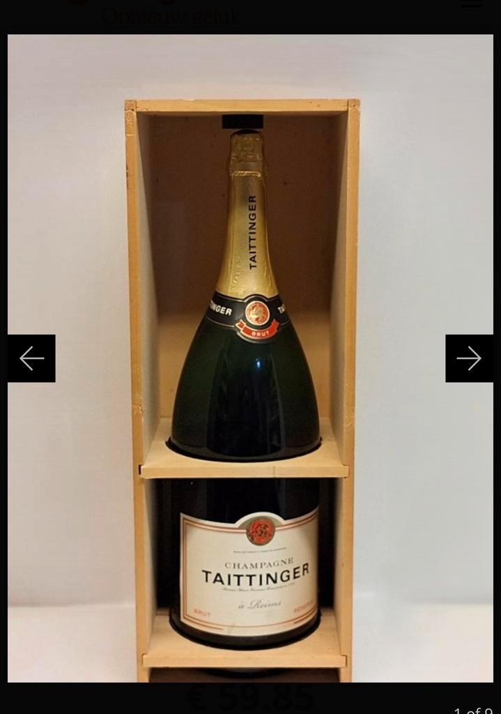 Taittinger Brut Champagne legge fles, Verzamelen, Wijnen, Zo goed als nieuw, Champagne, Ophalen of Verzenden
