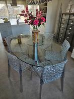 Modern design glazen tafel met 6 stoelen, Huis en Inrichting, Tafels | Eettafels, Ophalen, Modern design, Gebruikt, 100 tot 150 cm