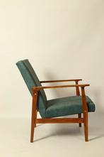 Vintage armchair longue chair 1970 petrol blue renovated, Antiquités & Art, Enlèvement ou Envoi