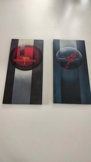 Muur schilderij ,houten canvas, 2 stuks  beschikbaar voor biedingen
