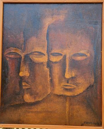 FRIMOUT Cyr "Twee gezichten " 1959 olie op paneel 