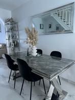 Table marbre 180x90, 4 chaise, miroir, étagère, table basse, Zo goed als nieuw