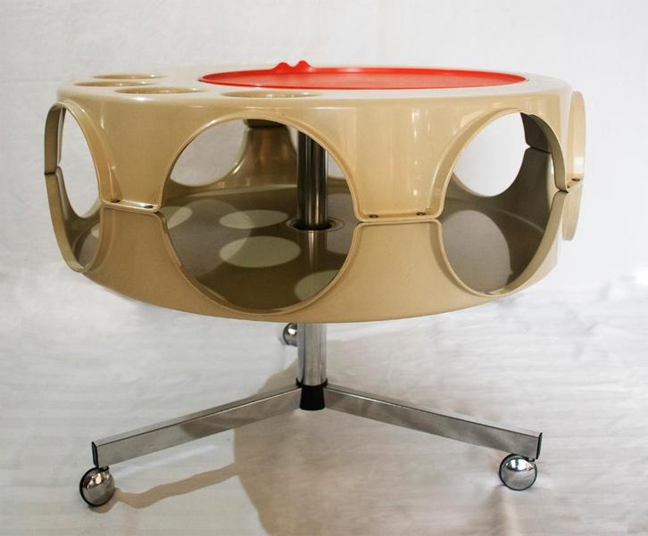 Vintage Curver Rotobar / minibar space age 1970s, Huis en Inrichting, Tafels | Bijzettafels, Gebruikt, Rond, 45 tot 60 cm, 55 tot 75 cm
