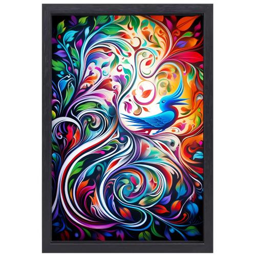 Vogel in Kleurrijke Abstracte Natuur canvas + baklijst 50x70, Huis en Inrichting, Woonaccessoires | Wanddecoraties, Nieuw, Verzenden