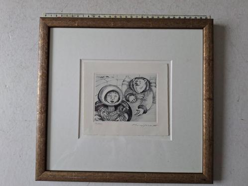 Lieflijke ets van Claire Hénault Eskimo en ijsbeer, Antiek en Kunst, Kunst | Etsen en Gravures, Ophalen of Verzenden