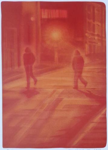 HUGO HEYRMAN / NACHTELIJKE SCENE / KLEURZEEFDRUK / 85x63cm beschikbaar voor biedingen
