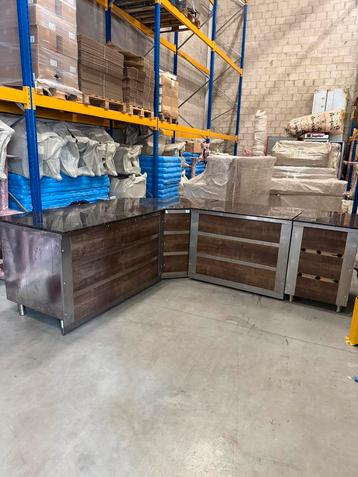 RVS Hoekbar met granieten werkblad – in goede staat beschikbaar voor biedingen