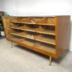 Vintage toonbank met lades en glazen blad, Ophalen of Verzenden