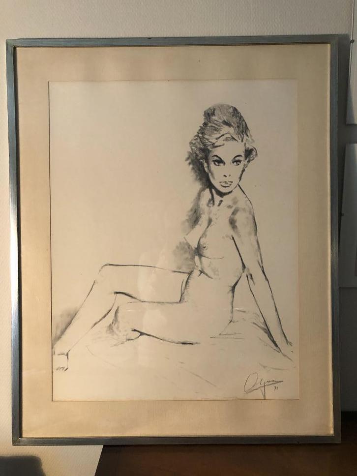 Tekening naakte vrouw, Antiek en Kunst, Kunst | Tekeningen en Fotografie, Ophalen