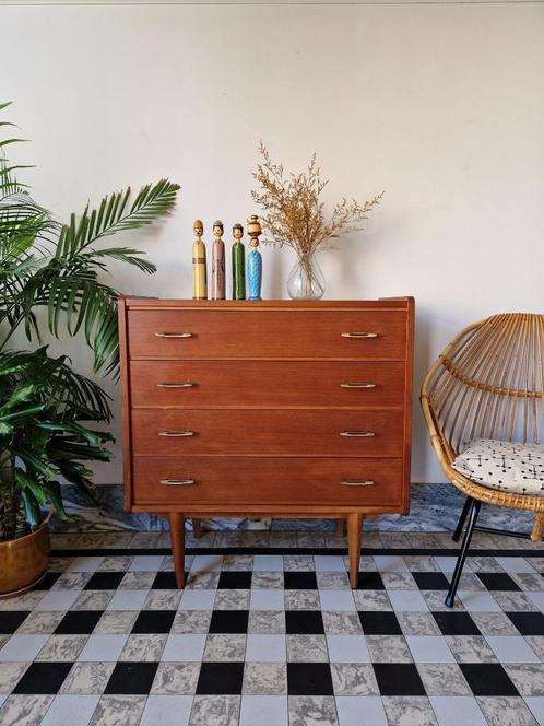 Vintage midcentury ladekast | commode | kast retro, Huis en Inrichting, Kasten | Ladekasten, Zo goed als nieuw, Minder dan 100 cm