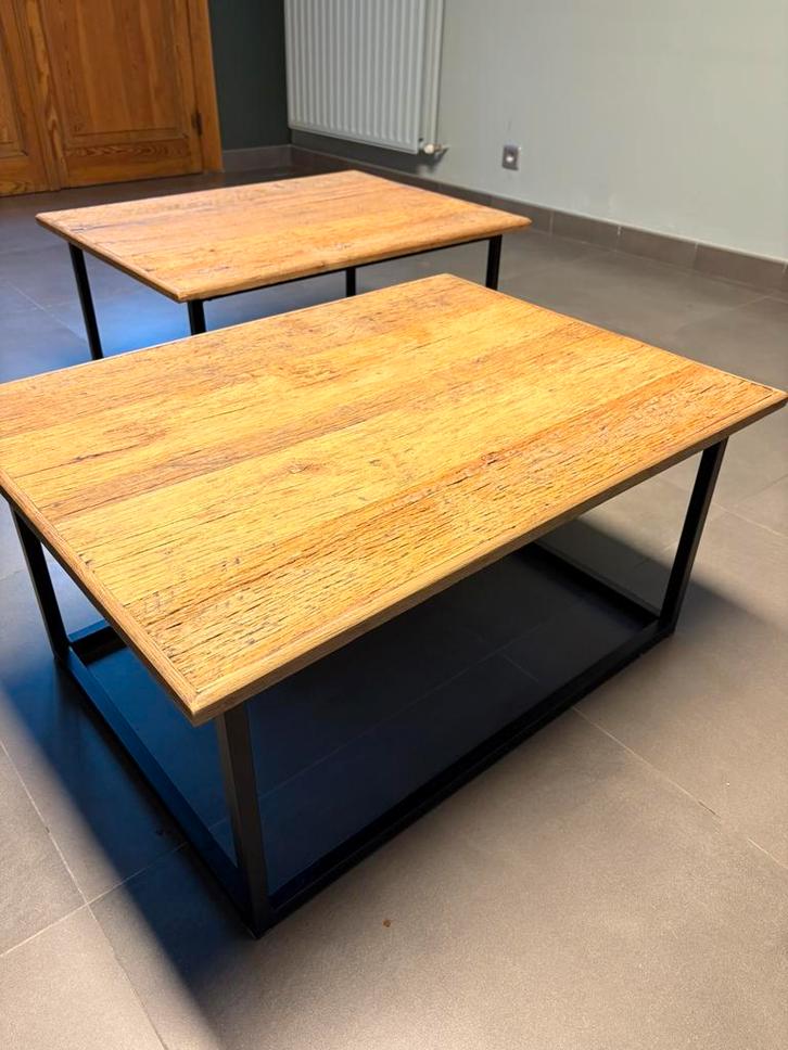 Houten Bijzettafels met stalen poten FLAMANT, Huis en Inrichting, Tafels | Salontafels, Zo goed als nieuw, Ophalen