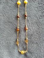 Halsketting met bronzen, bruine, gele parels 39 cm, Handtassen en Accessoires, Kettingen, Ophalen of Verzenden, Gebruikt, Bruin