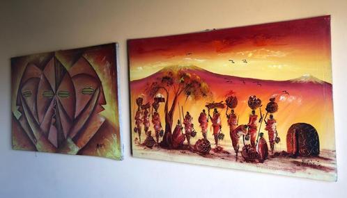 Afrikaanse schilderijen (2) uit Benin, Antiquités & Art, Art | Art non-occidental, Enlèvement