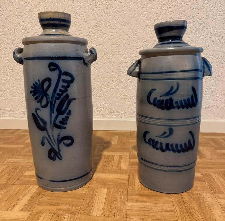 Antieke boterstamppotten Delftsblauw – set van 2, Antiek en Kunst, Antiek | Keramiek en Aardewerk, Ophalen