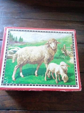 Oude jaren ’50 houten speelgoed puzzel cubes dieren 