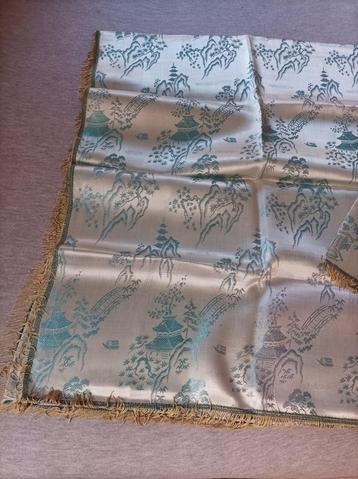 Vintage tafelkleed en 8 servetten Chinese zijde / groen