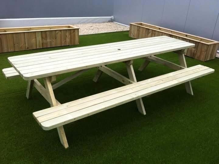 Lot van 3 picknicktafels 300 cm, Tuin en Terras, Picknicktafels, Ophalen