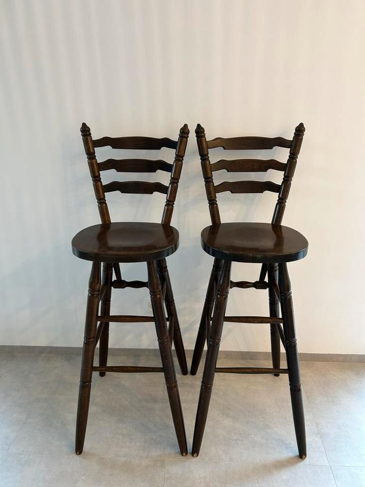 Vintage set van 2 Barkrukken, Huis en Inrichting, Barkrukken, Zo goed als nieuw, Hout, Ophalen