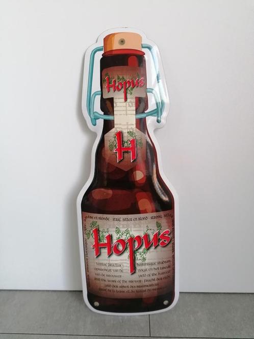 Enseigne publicitaire émaillée pour la bière belge Hopus, Collections, Marques & Objets publicitaires, Comme neuf, Panneau publicitaire