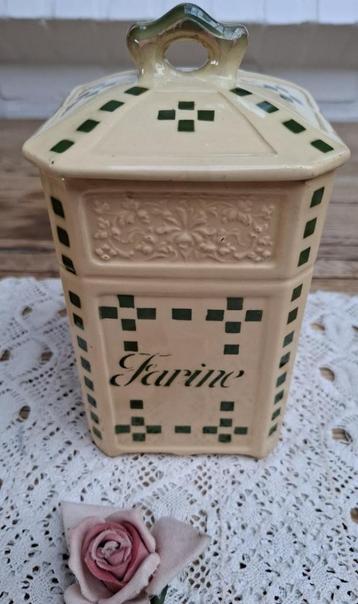 Antieke Franse voorraadpot FARINE, Clairefontaine Ségonite beschikbaar voor biedingen