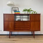 - Vintage Deens highboard, barkast, teak -, Huis en Inrichting, Ophalen of Verzenden