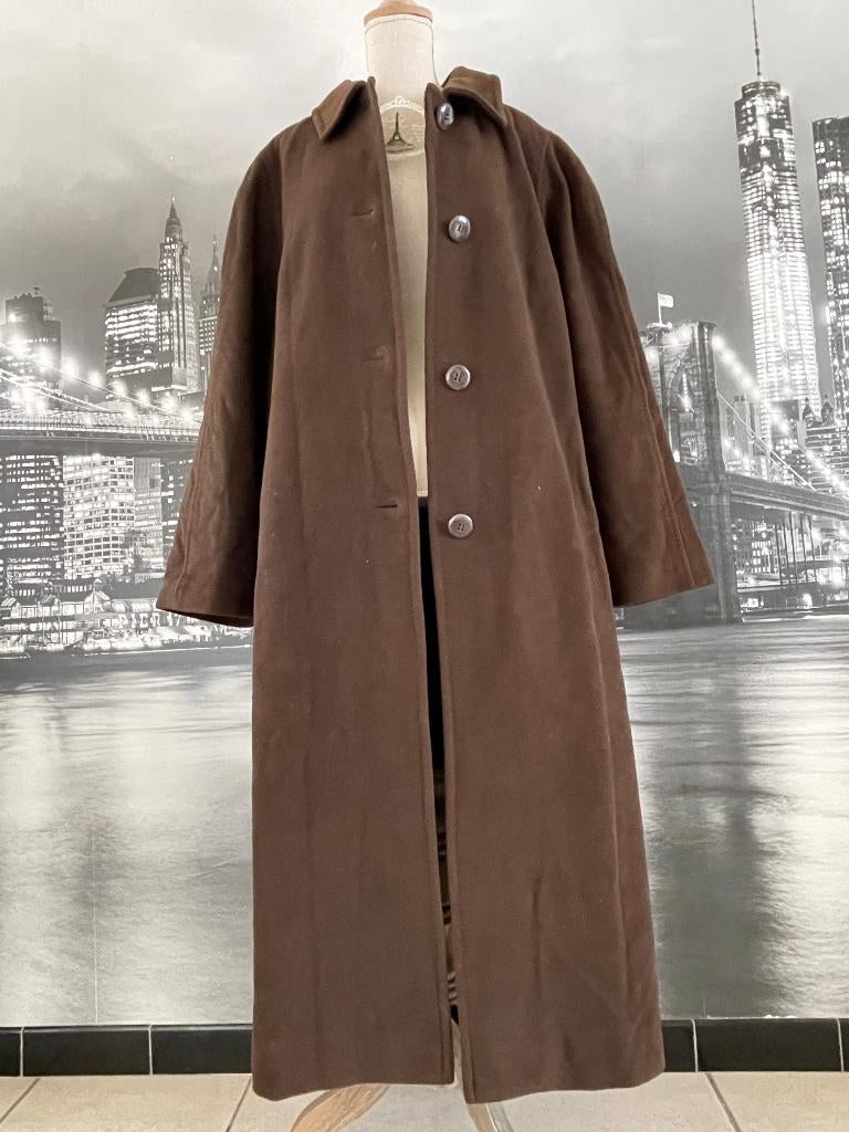 lange bruine mantel (losse kap) wol - cashmere - maat 46, Vêtements | Femmes, Vestes | Hiver, Comme neuf, Taille 46/48 (XL) ou plus grande