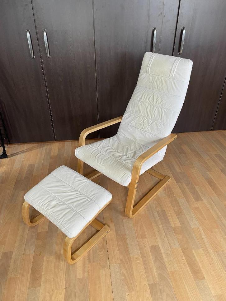 Ikea relax zetel + voetenbank, Maison & Meubles, Fauteuils, Comme neuf, Bois, Tissus, Enlèvement