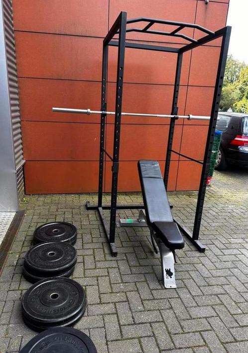 Power Rack , Bankje ,100kg Bumperplates, Barbell, Sport en Fitness, Fitnessmaterialen, Gebruikt, Overige typen, Ophalen
