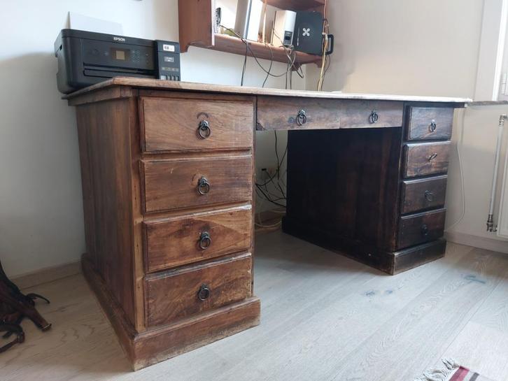 Bureau van massief teakhout, Huis en Inrichting, Bureaus, Gebruikt, Bureau, Ophalen