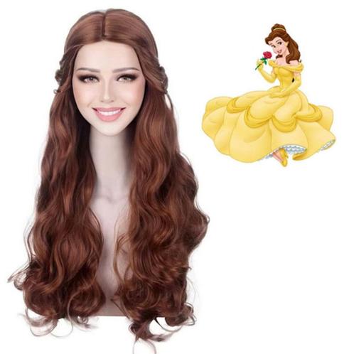 Disney Beauty and the Beast - Belle pruik lang haar met krul, Handtassen en Accessoires, Uiterlijk | Haarverzorging, Nieuw, Pruik of Haarverlenging