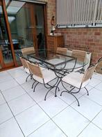 Glazen eettafel met 6 stoelen, Huis en Inrichting, Ophalen, Gebruikt, 100 tot 150 cm, Vijf personen of meer