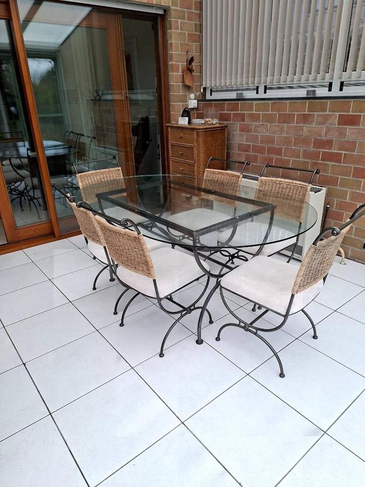Glazen eettafel met 6 stoelen, Huis en Inrichting, Tafels | Eettafels, Gebruikt, 100 tot 150 cm, 150 tot 200 cm, Vijf personen of meer