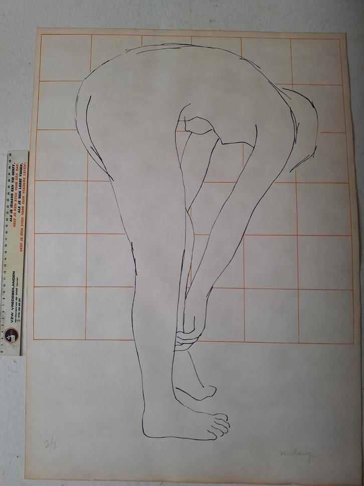 Zeefdruk Jacques Verduyn voorovergebogen naakte vrouw, Antiek en Kunst, Kunst | Litho's en Zeefdrukken, Ophalen of Verzenden