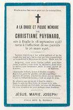 Décès Christiane PAYGNARD Etalle 1923 -1926 (enfant - 3 ans), Collections, Envoi, Image pieuse