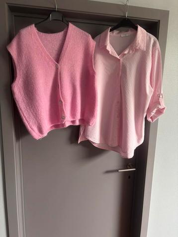 Wit-roze gestreepte bloes incl gilet beschikbaar voor biedingen