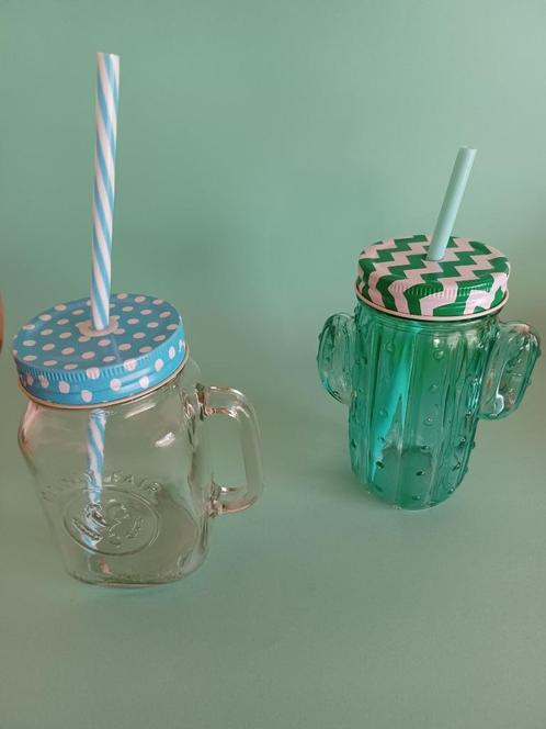 Drinkglas met deksel en rietje, Huis en Inrichting, Keuken | Servies, Nieuw, Glas of Glazen, Ophalen of Verzenden