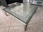 Salon tafel vierkant in glas met inox poten, Huis en Inrichting, Minder dan 50 cm, Glas, 100 tot 150 cm, 100 tot 150 cm
