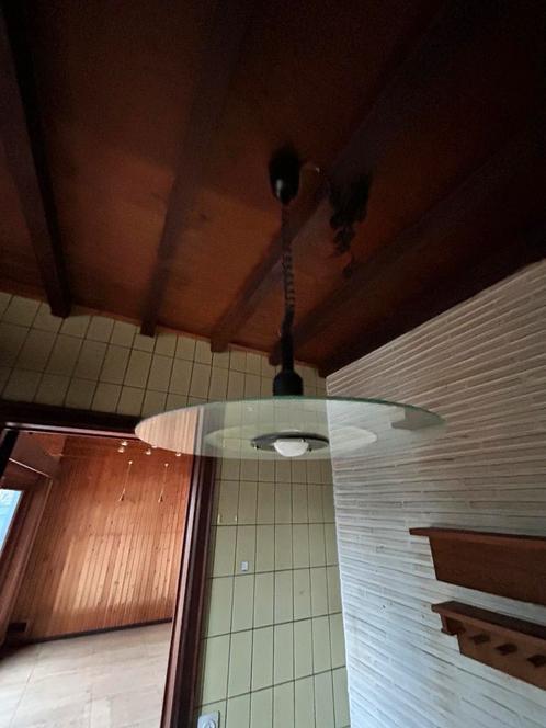 Vintage glazen hanglamp, Huis en Inrichting, Lampen | Plafondlampen, Gebruikt, Glas, Kunststof, Ophalen