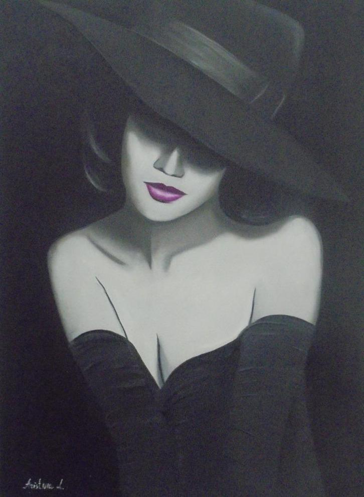 olieschilderij purperen lippen (60x80 cm), Antiek en Kunst, Kunst | Schilderijen | Modern, Ophalen of Verzenden