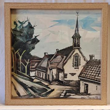 Tekening/Aquarel Mon Thomas " Kerk " beschikbaar voor biedingen
