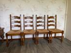Vier stoelen in hout en riet, Huis en Inrichting, Stoelen, Vier, Hout, Ophalen