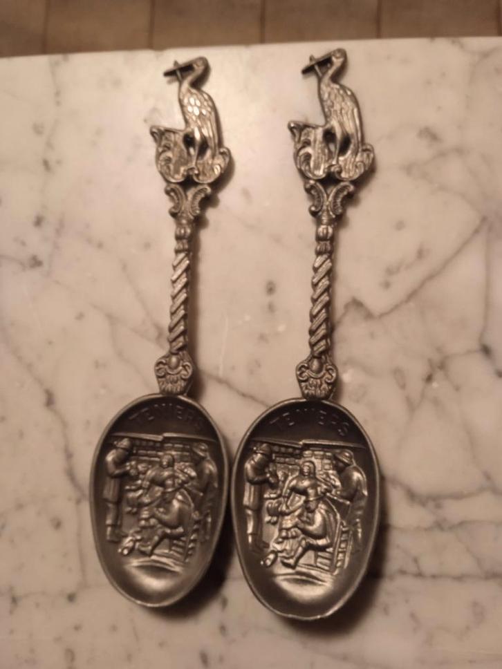 2 Antieke Tinnen Lepels van Jaar 1920, Antiek en Kunst, Antiek | Tin, Ophalen